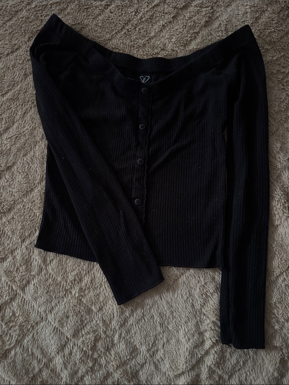 Windsor Black Off-Shoulder Ribbed Button-Front Top